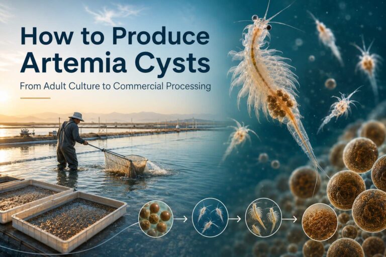 Artemia cyst production from adult culture to processing.